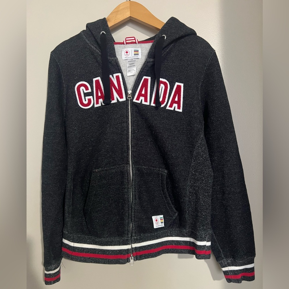 Hudson Bay olympics Canada Black Zip-Up Hoodie size large